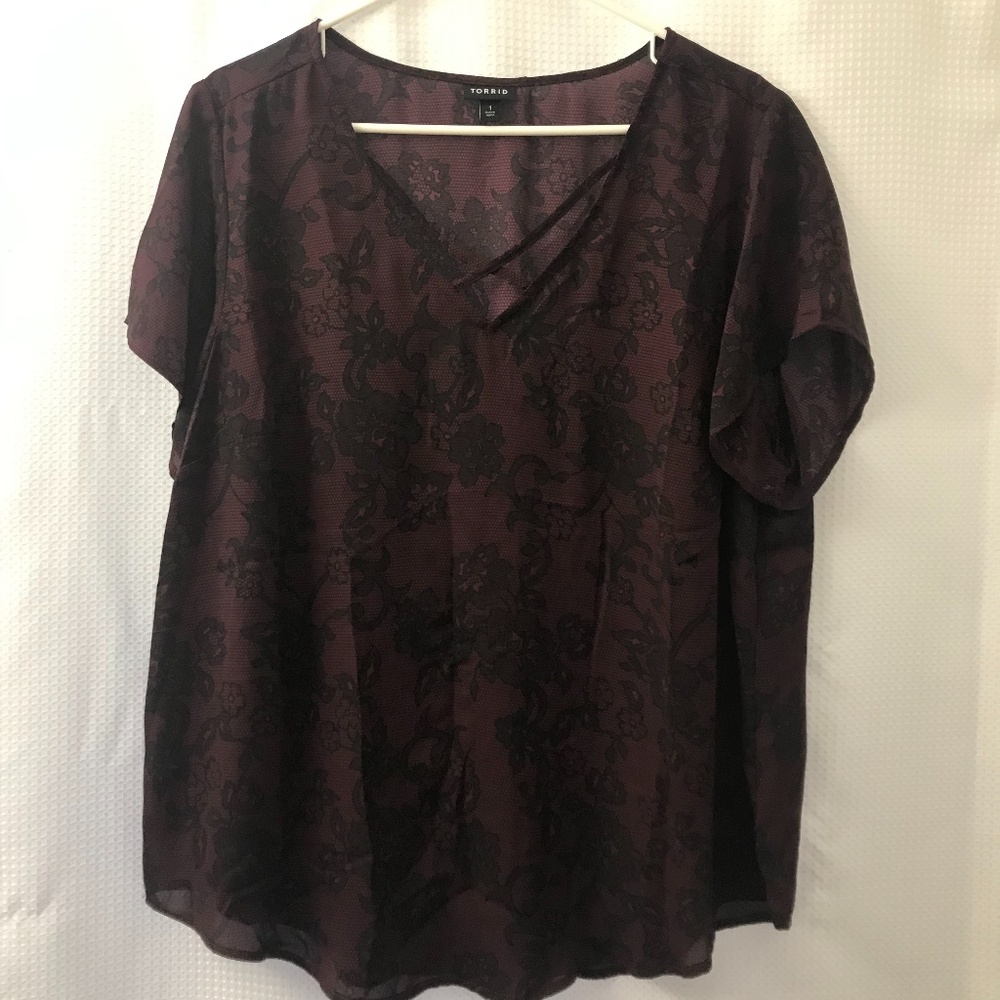 Torrid V-Neck Burgundy Short-Sleeve Blouse